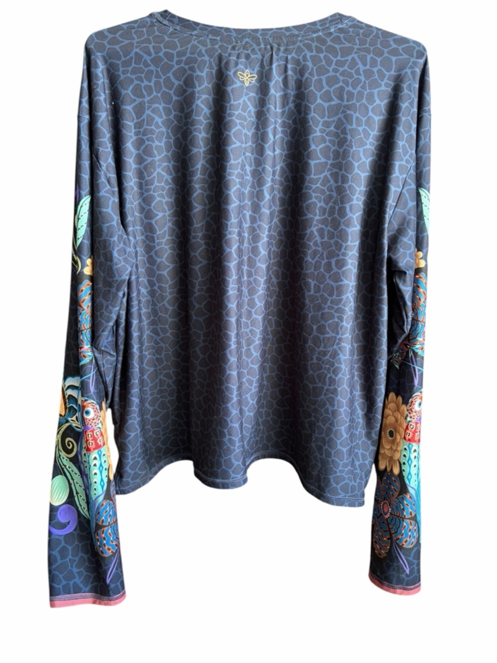 Johnny Was Navy Long Sleeve Top with Multicolor Floral Sleeve Art - Picture 2 of 5